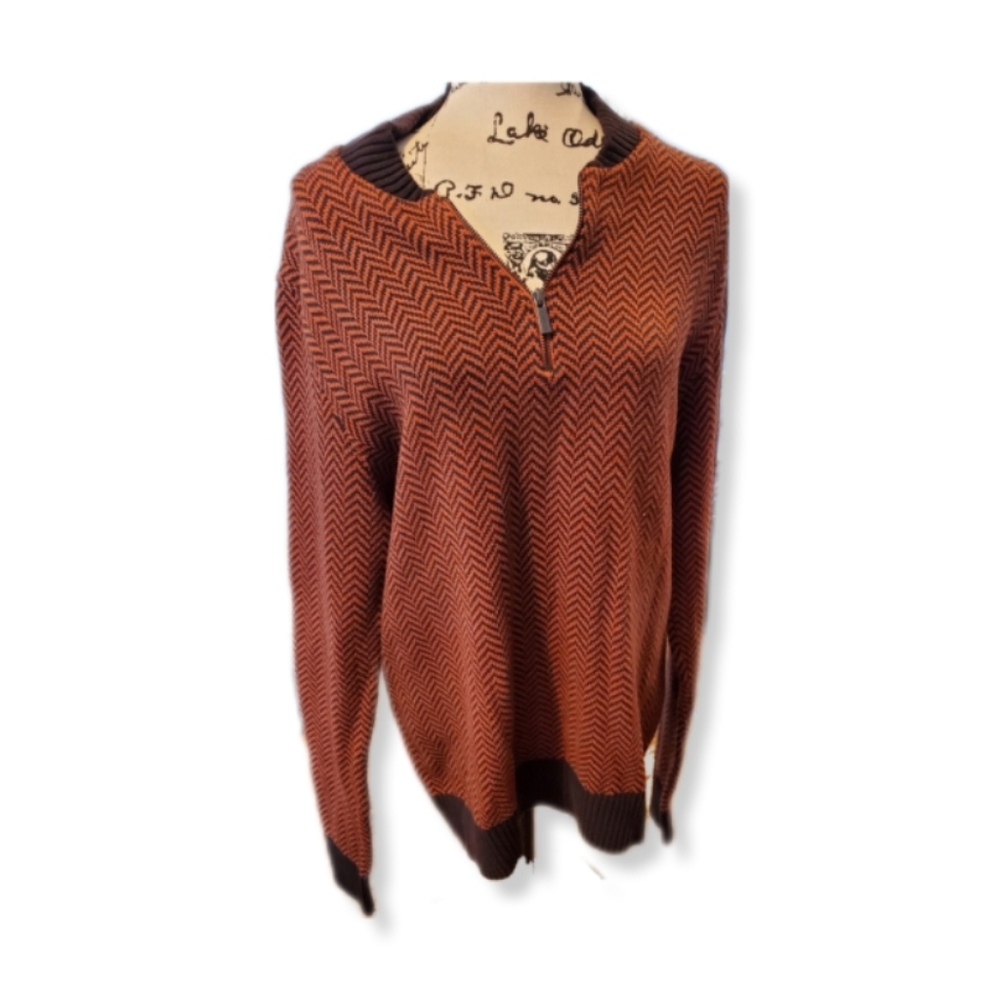 Sean John Red Black Quarter Zip Sweater Men's Size Med Thick Chevron Knit